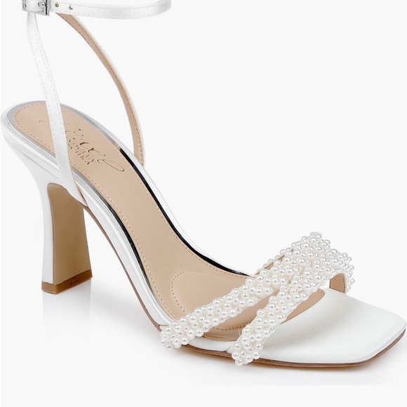 Jewel Badgley Mischka Shoes - Jewel Badgley Mischka White Pearl Strap Heels